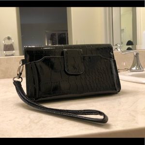 Black clutch wristlet purse with hard case & strap